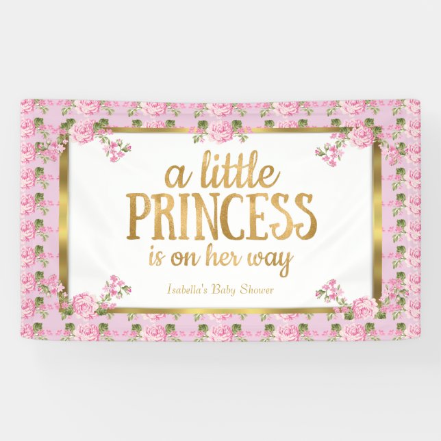 Princess Baby Dusche Pink Gold Rose Blumenstrauß Banner (Horizontal)