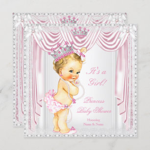 Princess Baby Dusche Pink Satin Light Skin Einladung
