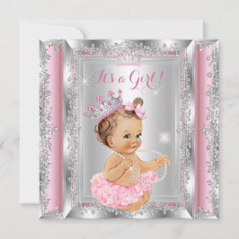 Princess Baby Dusche Pink Silver Tutu Brünett Einladung