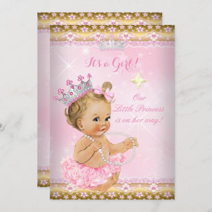 Princess Baby Dusche Pink Tutu Gold Tiara Blonde Einladung