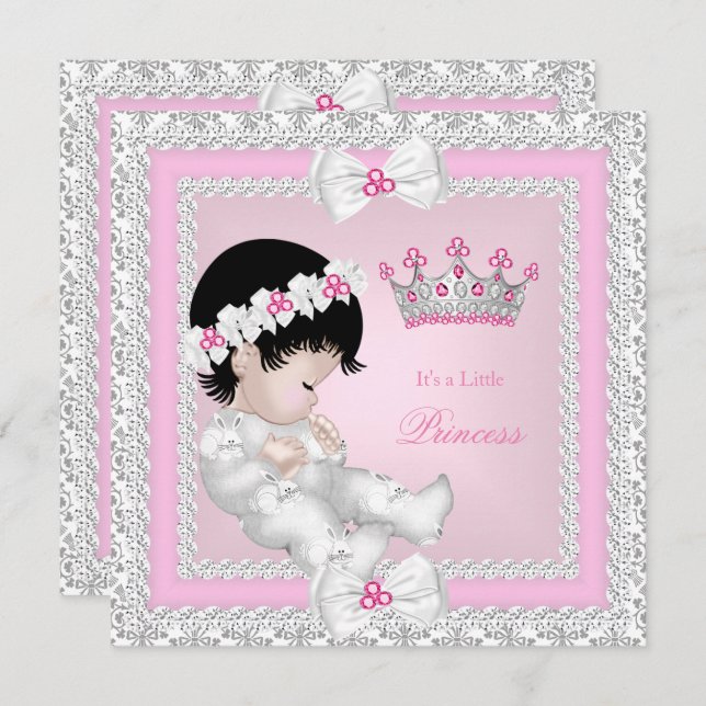 Princess Baby Dusche Pink White Gray Damask B Einladung (Vorne/Hinten)