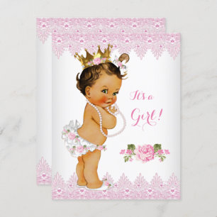 Princess Baby Dusche Rosa Schnürsenkel Weiß Brünet Einladung