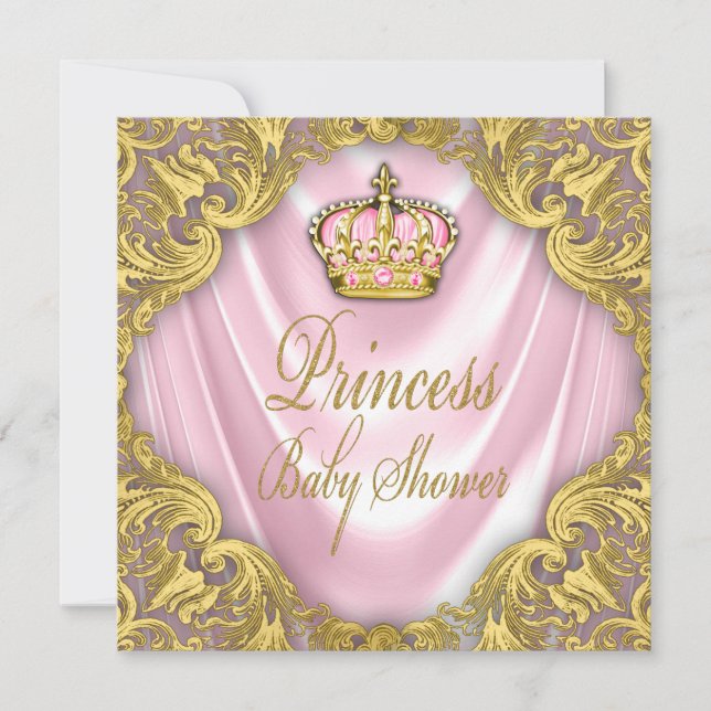 Princess Baby Dusche Rosa und Gold Satin Einladung (Vorderseite)