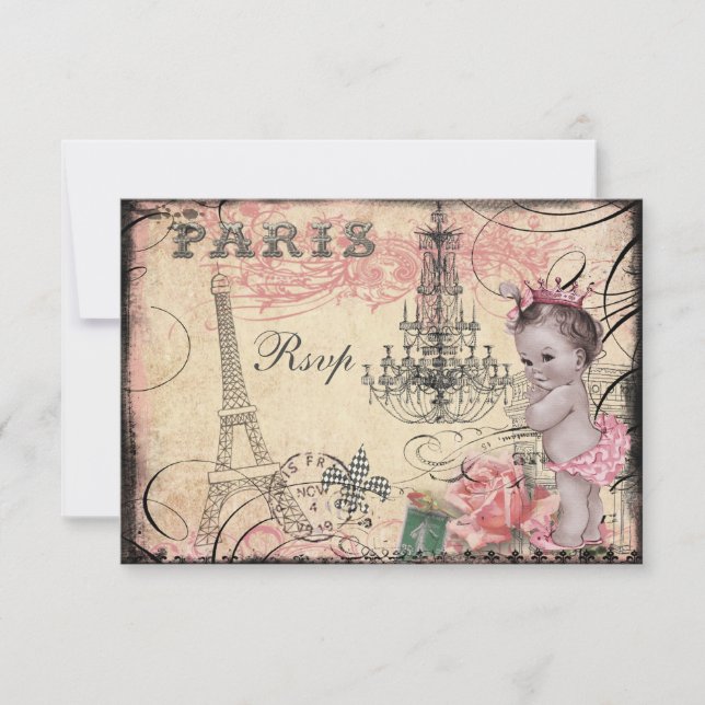 Princess Baby Eiffel Tower & Chandelier UAWG RSVP Karte (Vorderseite)