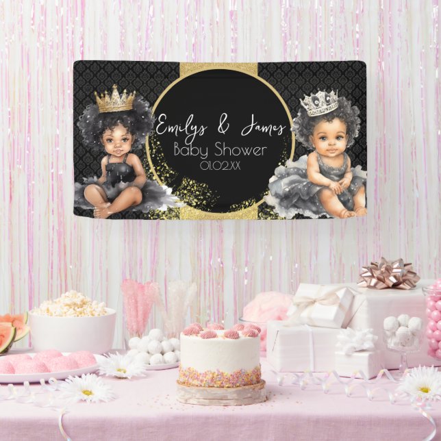 Princess Baby Gold Black Baby Twins Dusche Banner (Party)
