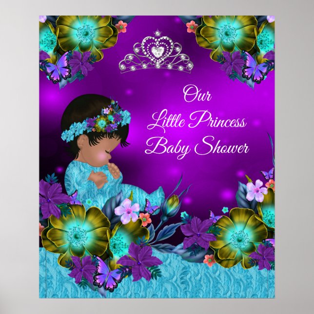 Princess Baby Shower Aquamarin Blue Lila Girl 2 Poster (Vorne)