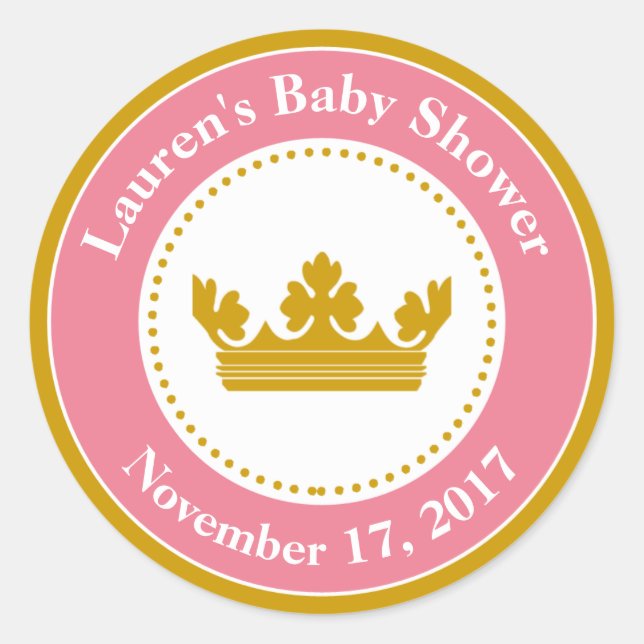 Princess Baby Shower bevorzugt Sticker Pink Girl (Vorderseite)
