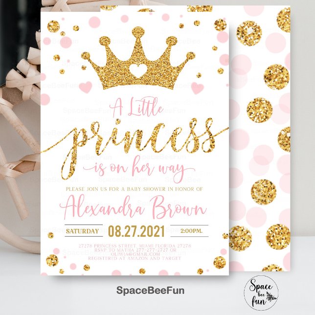 Princess Baby Shower Einladung, kleine Prinzessin Einladung (Princess Baby Shower Invitation, Pink and Gold Little Princess Invitations, Princess invites)