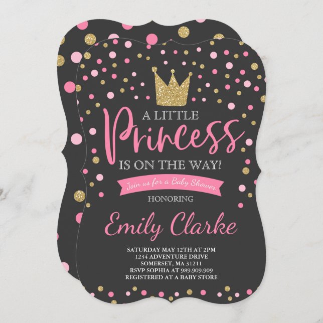 Princess Baby Shower Einladung Pink Gold Dusche (Vorne/Hinten)