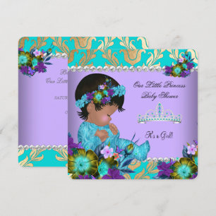 Princess Baby Shower Girl Aquamarin Blue Lila Gold Einladung
