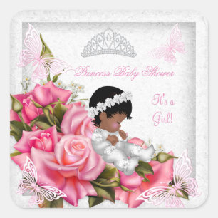 Princess Baby Shower Girl Butterfly Pink Rose 3 Quadratischer Aufkleber