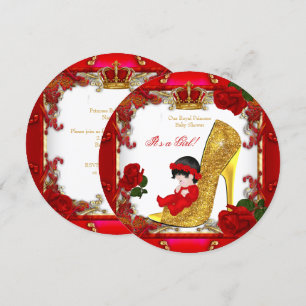 Princess Baby Shower Girl Gold Rote Rose Hi Heel R Einladung