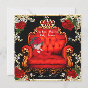 Princess Baby Shower Girl Gold Rote Rose Stuhl 2 Einladung