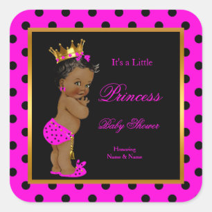 Princess Baby Shower Girl Hot Pink Black Ethnic Quadratischer Aufkleber