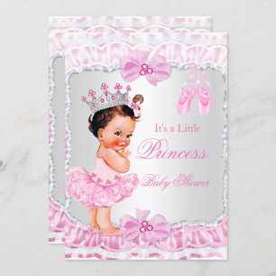 Princess Baby Shower Girl Pink Ballerina Brünett Einladung