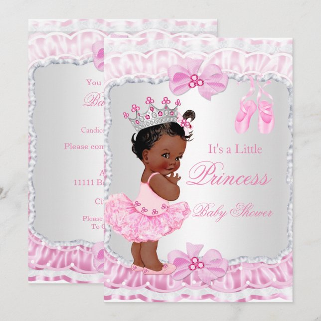 Princess Baby Shower Girl Pink Ballerina Ethnic Einladung (Vorne/Hinten)