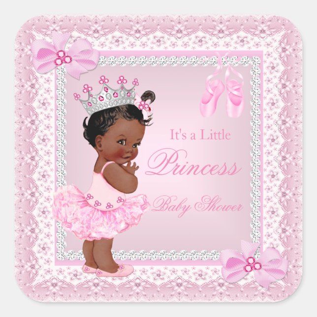 Princess Baby Shower Girl Pink Ballerina Ethnic Quadratischer Aufkleber (Vorderseite)