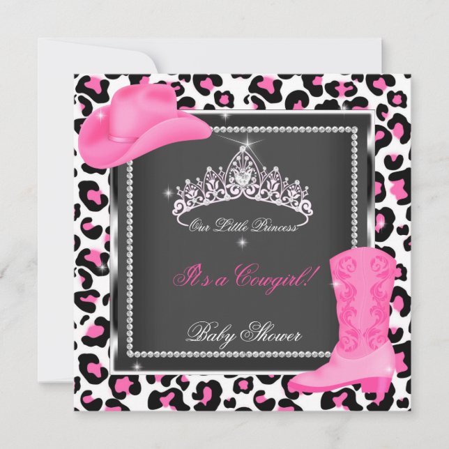 Princess Baby Shower Girl Pink Cowgirl Tiara Cow Einladung (Vorderseite)