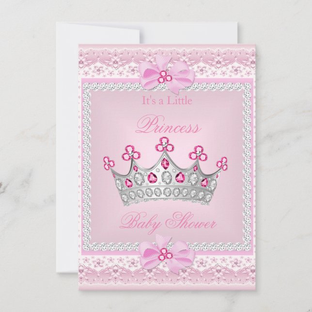 Princess Baby Shower Girl Pink Gem Silver Tiara Einladung (Vorderseite)