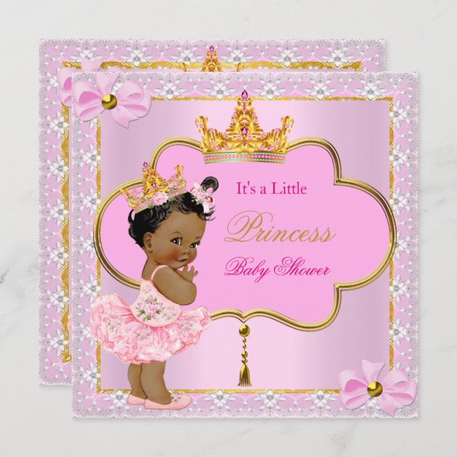 Princess Baby Shower Girl Pink Gold Ethnic Einladung (Vorne/Hinten)