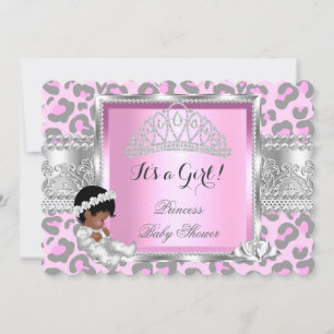 Princess Baby Shower Girl Pink Grau Leopard 4 Einladung