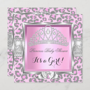 Princess Baby Shower Girl Pink Grau Leopard Einladung