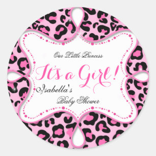Princess Baby Shower Girl Pink Leopard Runder Aufkleber