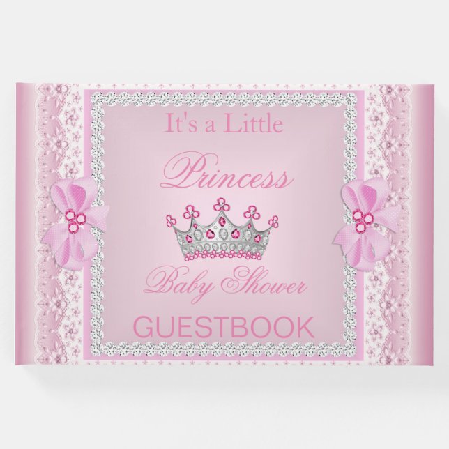 Princess Baby Shower Girl Pink Pearl Tiara Gästebuch (Vorderseite)