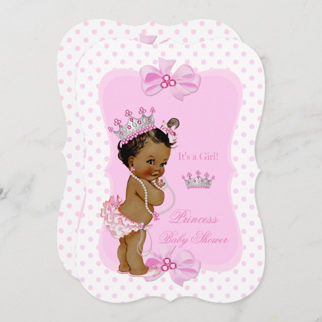 Princess Baby Shower Girl Pink Polka Dot Ethnic Einladung (Vorne/Hinten)