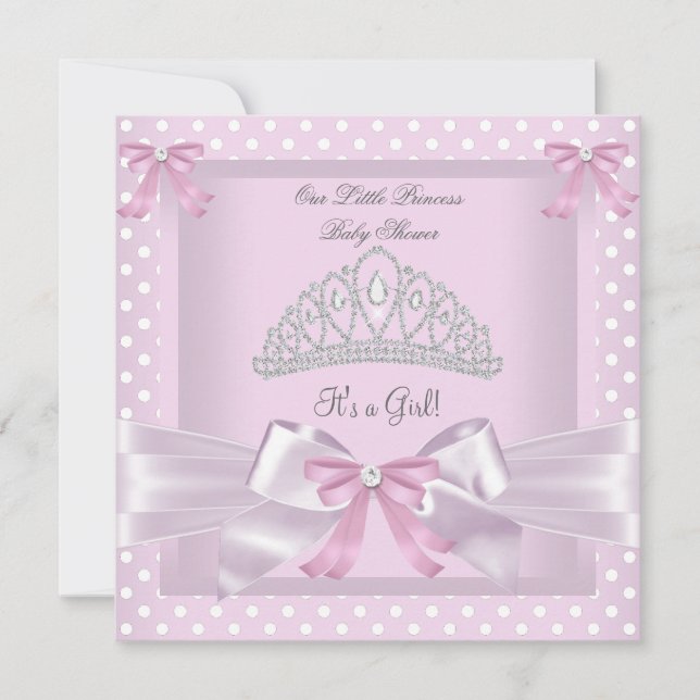 Princess Baby Shower Girl Pink Polka Dots Bow Einladung (Vorderseite)