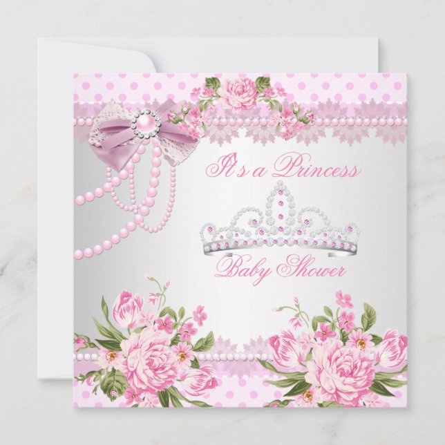 Princess Baby Shower Girl Pink Rose Pearl Lace Einladung (Vorderseite)