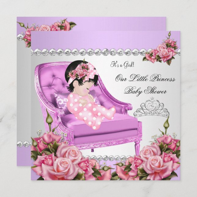 Princess Baby Shower Girl Pink Roses Lavender 2 Einladung (Vorne/Hinten)