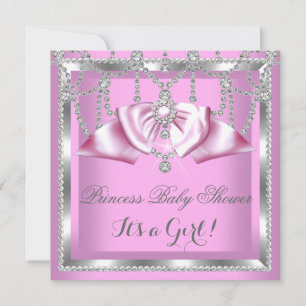 Princess Baby Shower Girl Pink Silver Diamond Einladung