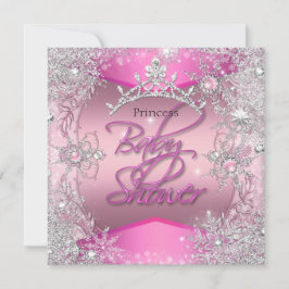 Princess Baby Shower Girl Pink Silver Snowflakes 2 Einladung