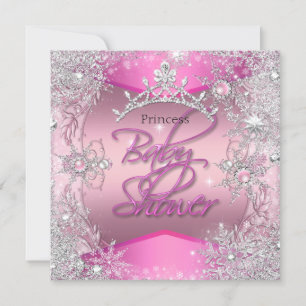 Princess Baby Shower Girl Pink Silver Snowflakes 2 Einladung