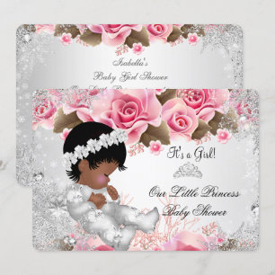 Princess Baby Shower Girl Pink Snowflake Rose Einladung