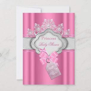 Princess Baby Shower Girl Pink Tiara Bow Einladung