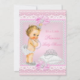 Princess Baby Shower Girl Pink Tiara Heart Blonde Einladung