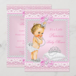 Princess Baby Shower Girl Pink Tiara Heart Blonde Einladung