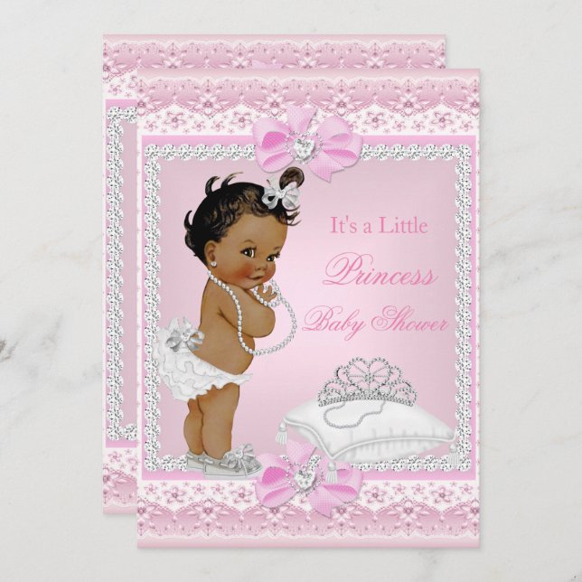 Princess Baby Shower Girl Pink Tiara Herz ethnisch Einladung (Vorne/Hinten)
