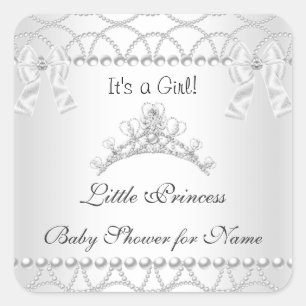 Princess Baby Shower Girl Silver White Tiara 2 Quadratischer Aufkleber