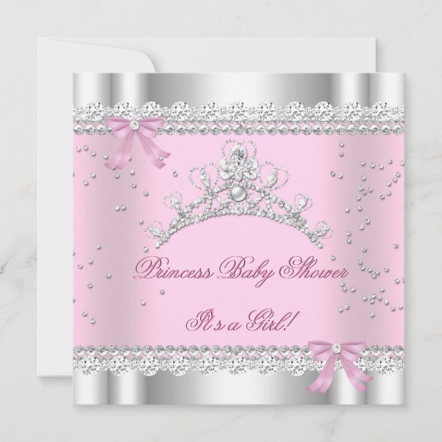 Princess Baby Shower Girl White Pink Tiara Gem Einladung (Vorderseite)