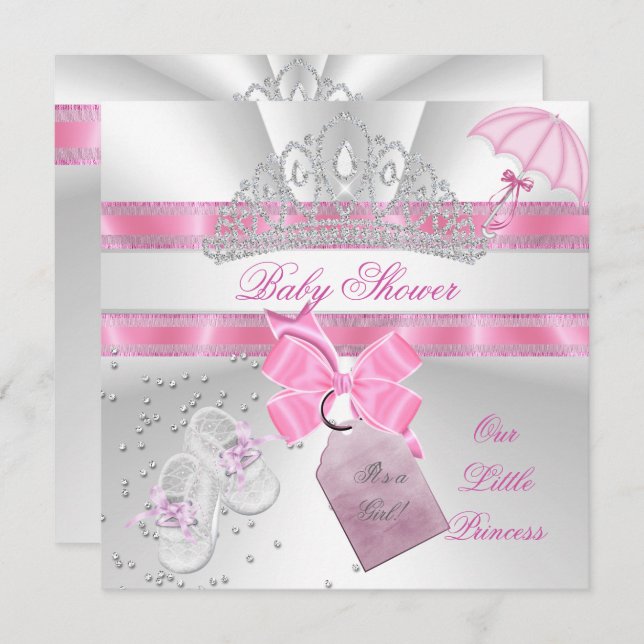 Princess Baby Shower Girl White Pink Tiara Magisch Einladung (Vorne/Hinten)