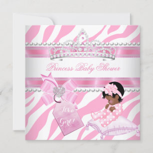 Princess Baby Shower Girl Zebra Pink White Ethnic Einladung
