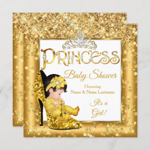 Princess Baby Shower Gold High Heel Glitzer Medium Einladung