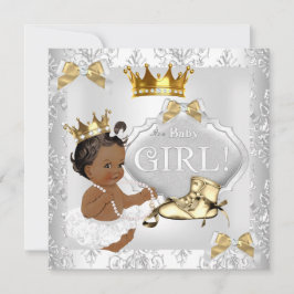 Princess Baby Shower Gold Silver Damask Ethnisch Einladung