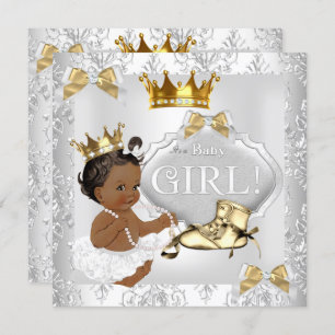 Princess Baby Shower Gold Silver Damask Ethnisch Einladung