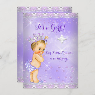 Princess Baby Shower Lilac Lavender Tiara Blonde Einladung