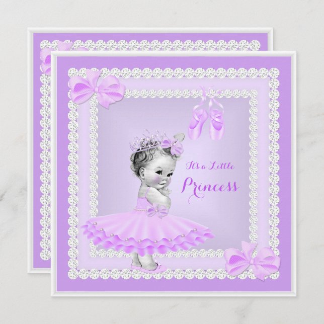 Princess Baby Shower Niedlich Girl Lila Ballerina Einladung (Vorne/Hinten)