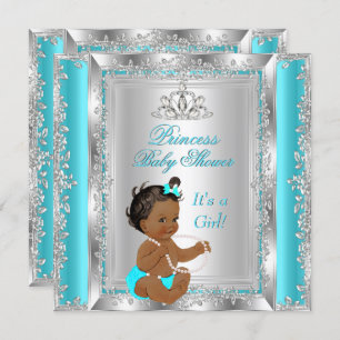 Princess Baby Shower Party Aquamarin Silver Ethnic Einladung